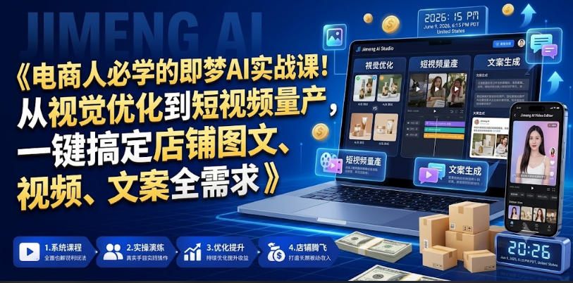 电商人必学的即梦AI实战课！从视觉优化到短视频量产，一键搞定店铺图文、视频、文案全需求-聚富社