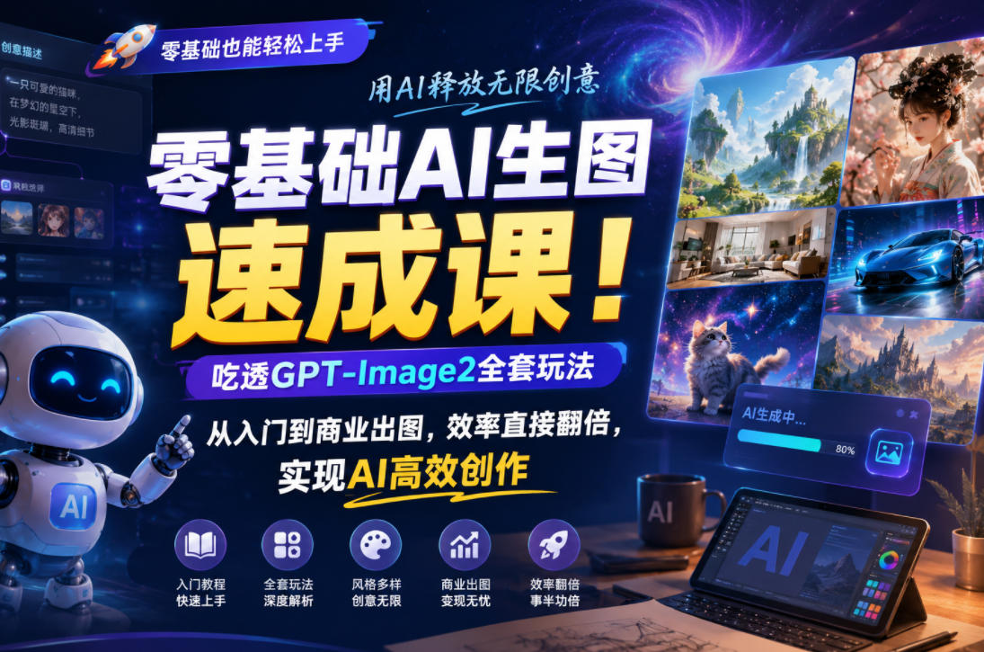 零基础AI生图速成课！吃透GPT-Image2全套玩法，从入门到商业出图，效率直接翻倍，实现AI高效创作-聚富社