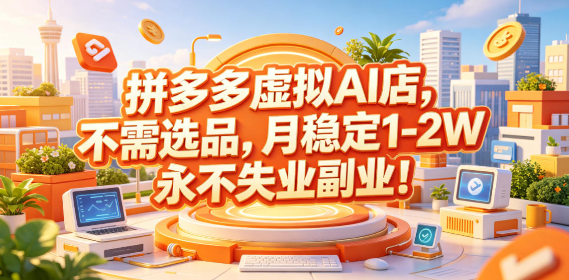 拼多多虚拟AI店，不需选品，月稳定1-2W，永不失业副业！【揭秘】-聚富社