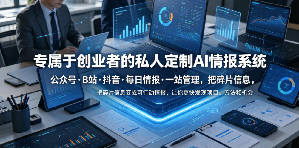 专属于创业者的私人定制AI情报系统，公众号·B站·抖音·每日情报·一站管理，把碎片信息变成可行动情报，让你更快发现项目、方法和机会-聚富社