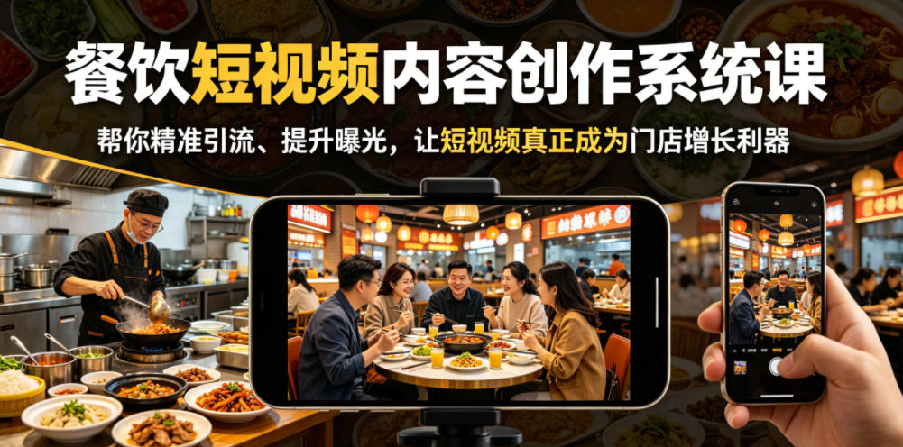 餐饮短视频内容创作系统课，帮你精准引流、提升曝光，让短视频真正成为门店增长利器-聚富社