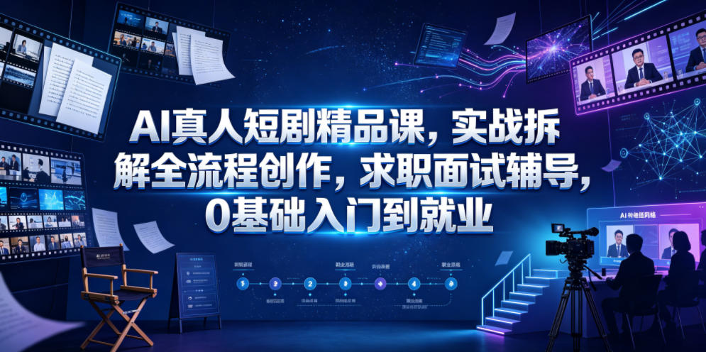 AI真人短剧精品课，实战拆解全流程创作，求职面试辅导，0基础入门到就业-聚富社