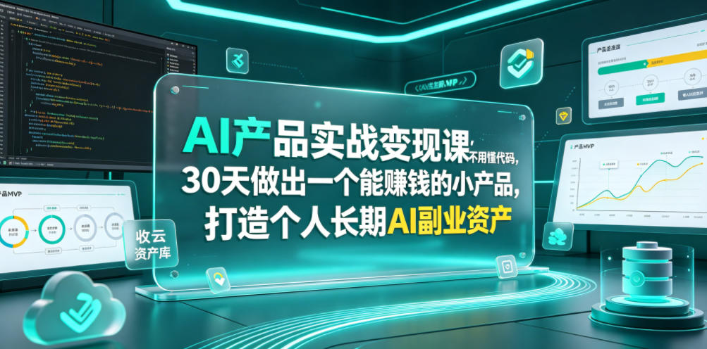 AI产品实战变现课，不用懂代码，30天做出一个能賺钱的小产品，打造个人长期AI副业资产（更新）-聚富社