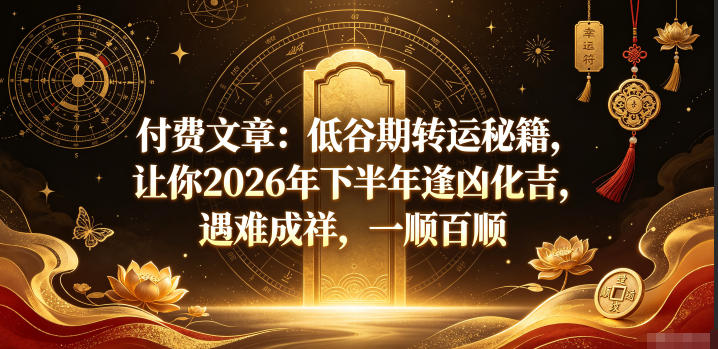 付费文章：低谷期转运秘籍，让你2026年下半年逢凶化吉，遇难成祥，一顺百顺-聚富社