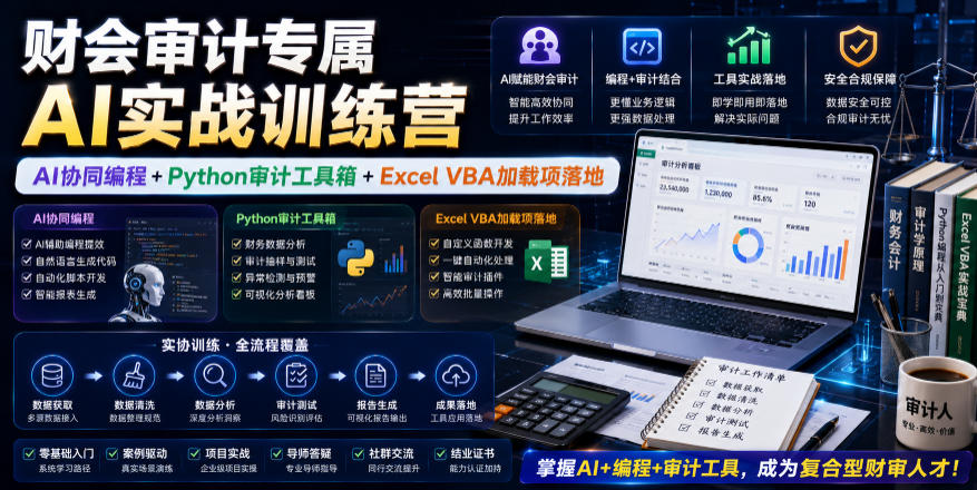 财会审计专属AI实战训练营｜AI协同编程+Python审计工具箱+Excel VBA加载项落地-聚富社