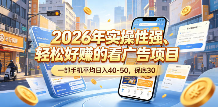 2026年实操性强、轻松好賺的看广告项目，一部手机平均日入40-50，保底30米【揭秘】-聚富社