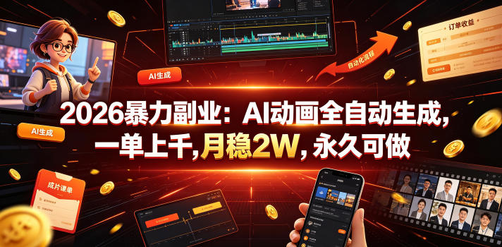 2026暴力副业：AI动画全自动生成，一单上千，月稳2W，永久可做【揭秘】-聚富社