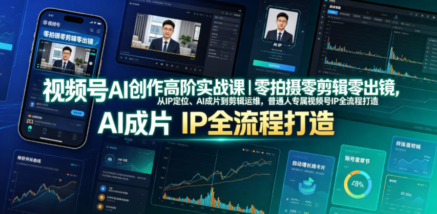 视频号AI创作高阶实战课｜零拍摄零剪辑零出镜，从IP定位、AI成片到剪辑运维，普通人专属视频号IP全流程打造-聚富社
