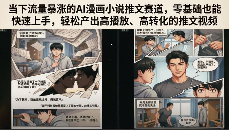 当下流量暴涨的AI漫画小说推文赛道，零基础也能快速上手，轻松产出高播放、高转化的推文视频-聚富社