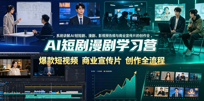 AI短剧漫剧学习营，系统讲解AI短剧、漫剧、影视预告片、爆款短视频与商业宣传片的创作全流程-聚富社