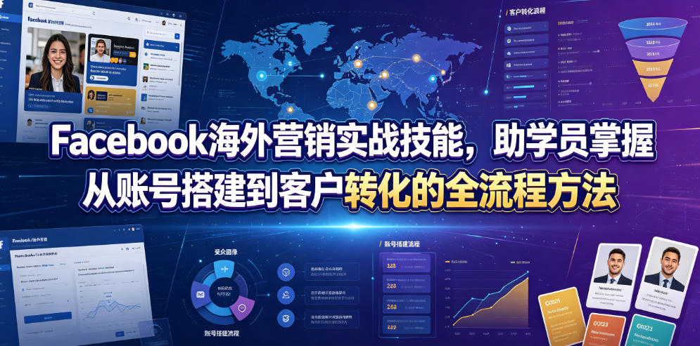 Facebook海外营销实战技能，助学员掌握从账号搭建到客户转化的全流程方法-聚富社