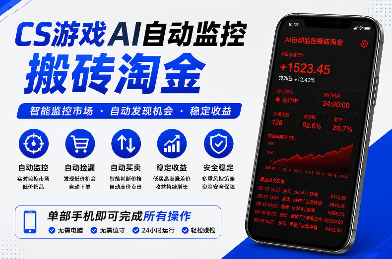 CS游戏AI自动监控搬砖淘金，稳定运行多年，支持任何形式验证，日入300+【揭秘】-聚富社