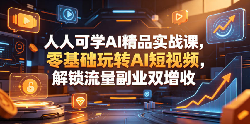 人人可学AI精品实战课，零基础玩转AI短视频，解锁流量副业双增收-聚富社