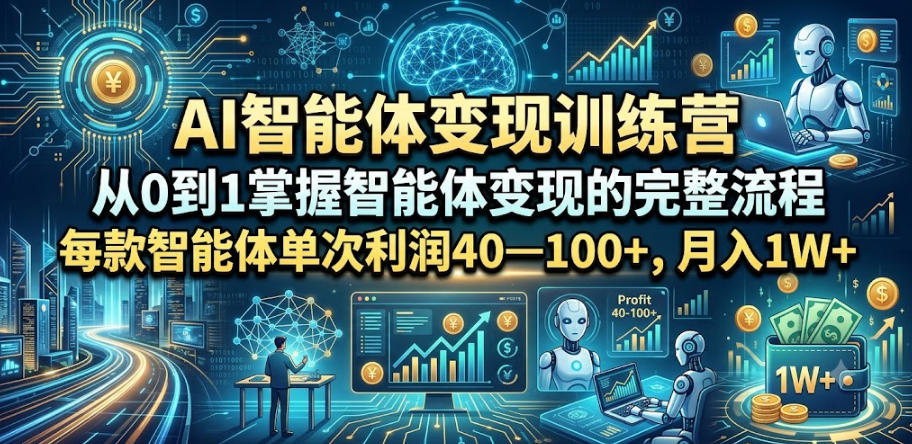 AI智能体变现训练营，从0到1掌握智能体变现的完整流程，每款智能体单次利润40—100+，月入1W+-聚富社