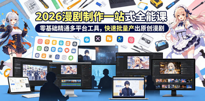 2026 AI漫剧制作一站式全能课，零基础精通多平台工具，快速批量产出原创漫剧-聚富社