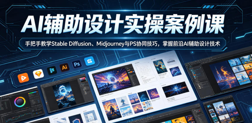 AI辅助设计实操案例课，手把手教学Stable Diffusion、Midjourney与PS协同技巧，掌握前沿AI辅助设计技术-聚富社