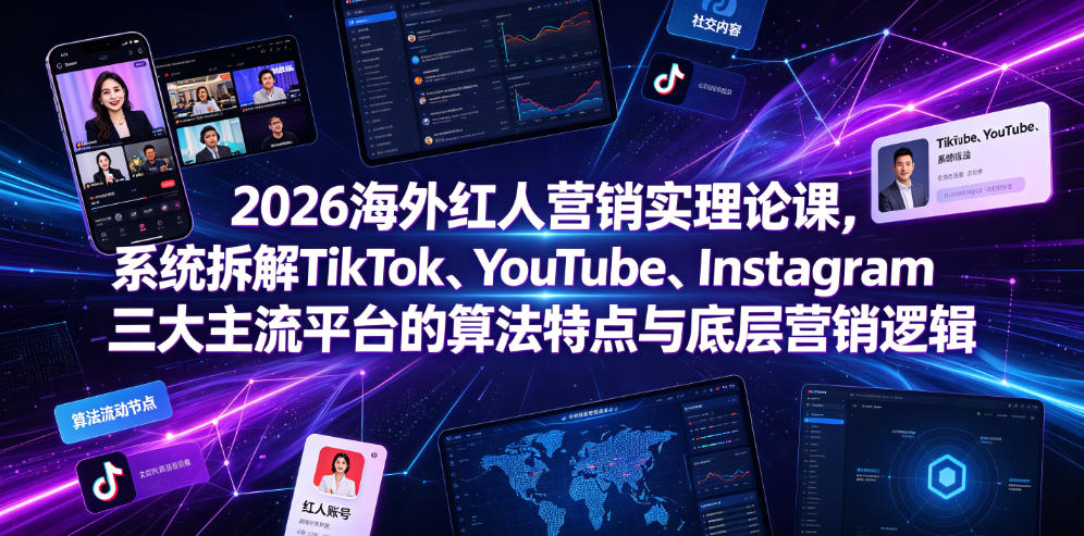 2026海外红人营销实理论课，系统拆解TikTok、YouTube、Instagram三大主流平台的算法特点与底层营销逻辑-聚富社