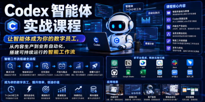 Codex智能体实战课程，让智能体成为你的数字员工，从内容生产到业务自动化，搭建可持续运行的智能工作流-聚富社