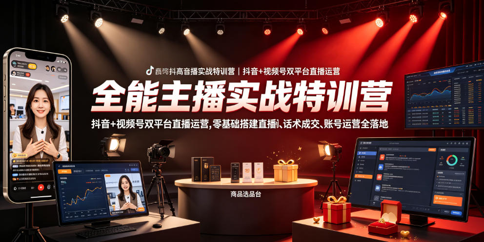 全能主播实战特训营｜抖音+视频号双平台直播运营，零基础搭建直播间、精准选品、话术成交、账号运营全落地-聚富社