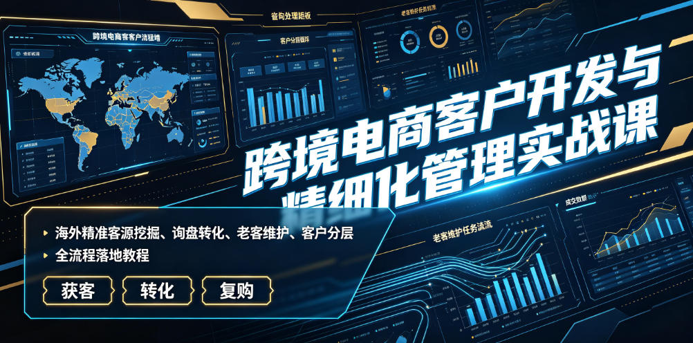 跨境电商客户开发与精细化管理实战课｜海外精准客源挖掘、询盘转化、老客维护、客户分层全流程落地教程-聚富社