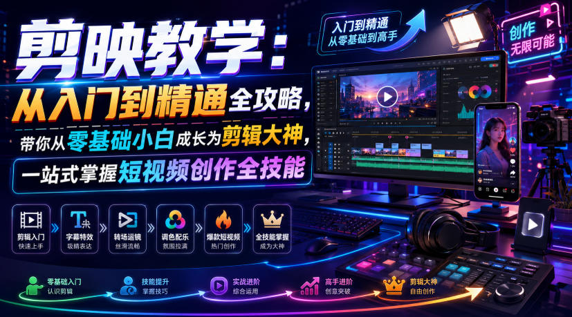 剪映教学：从入门到精通全攻略，带你从零基础小白成长为剪辑大神，一站式掌握短视频创作全技能-聚富社