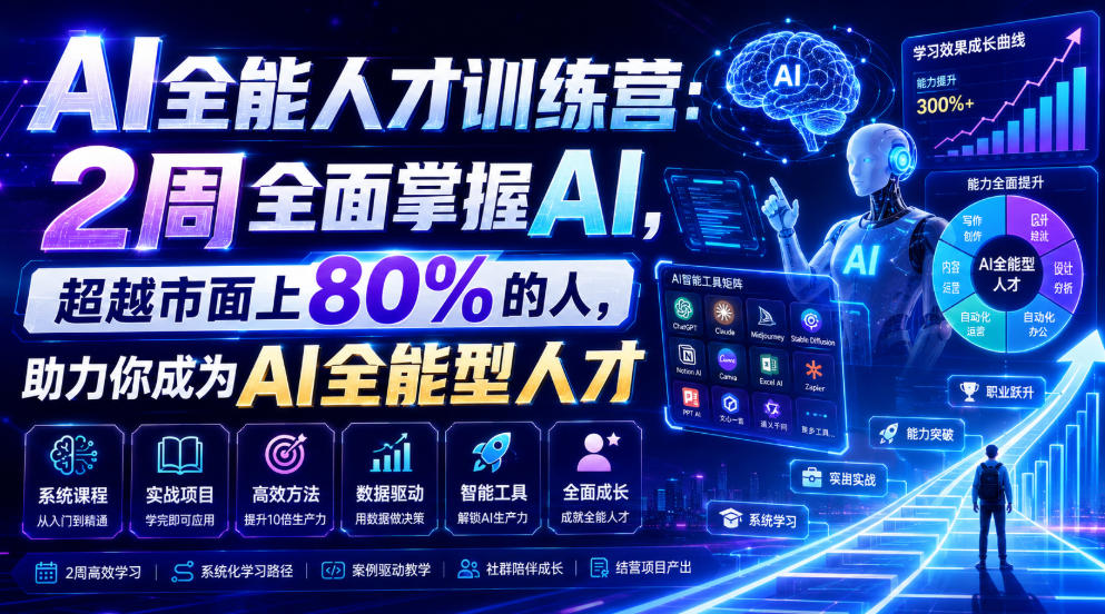 AI全能人才训练营：2周全面掌握AI，超越市面上80%的人，助力你成为AI全能型人才-聚富社