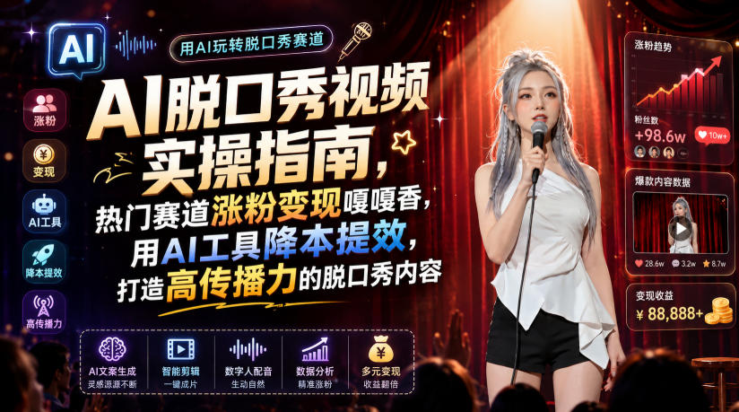 AI脱口秀视频实操指南，热门赛道涨粉变现嘎嘎香，用AI工具降本提效，打造高传播力的脱口秀内容-聚富社