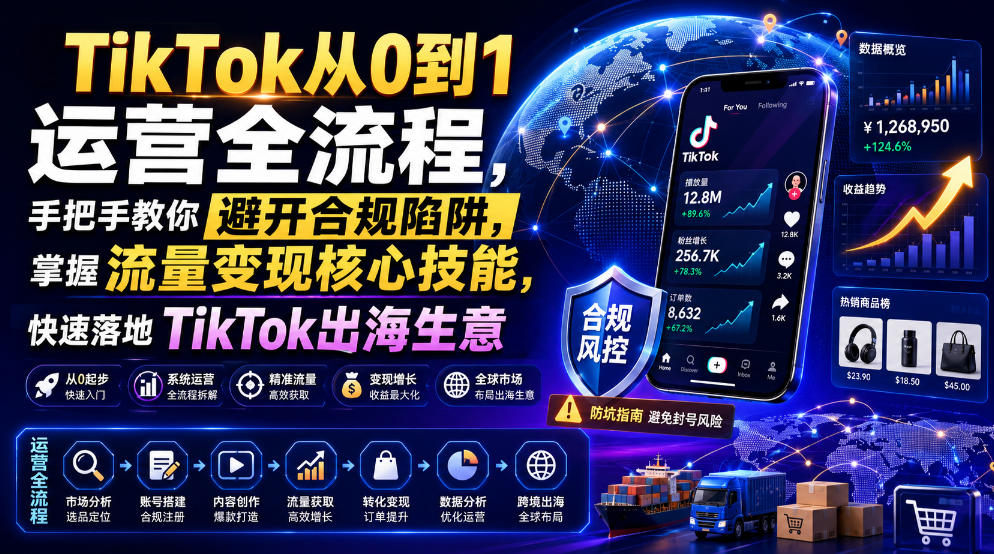 TikTok从0到1运营全流程，手把手教你避开合规陷阱，掌握流量变现核心技能，快速落地TikTok出海生意（更新7月）-聚富社