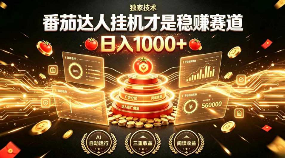 别再瞎找副业！番茄达人挂G才是稳賺赛道，日入1000+，全程傻瓜式操作，可矩阵放大【揭秘】-聚富社
