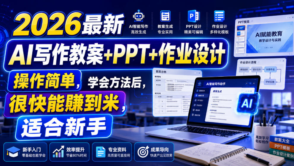 2026最新AI写作教案+PPT+作业设计，操作简单，学会方法后，很快能賺到米，适合新手-聚富社