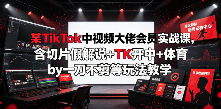 某TikTok中视频大佬会员实战课，含切片假解说+TK开中+体育by一刀不剪等玩法教学-聚富社