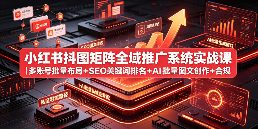 小红书抖图矩阵全域推广系统实战课｜多账号批量布局+SEO关键词排名+AI批量图文创作+合规私域导流完整落地教程-聚富社