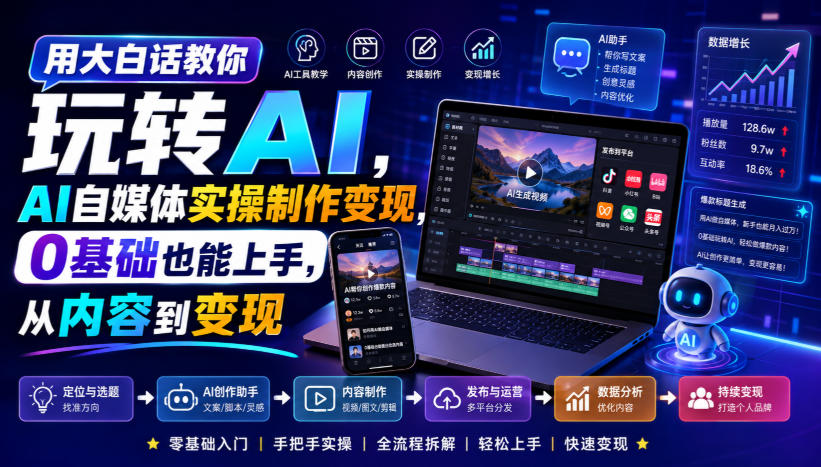 用大白话教你玩转AI，AI自媒体实操制作变现，0基础也能上手，从内容到变现-聚富社