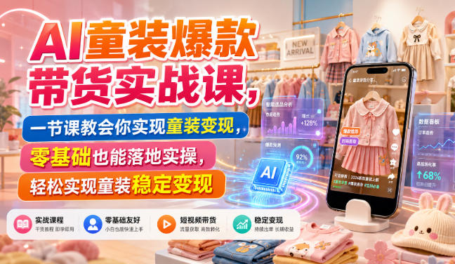 AI童装爆款带货实战课，一节课教会你实现童装变现，零基础也能落地实操-聚富社