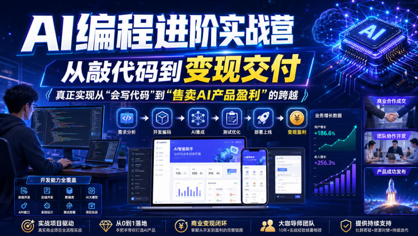 AI编程进阶实战营，从敲代码到变现交付，，真正实现从“会写代码”到“售卖AI产品盈利”的跨越-聚富社