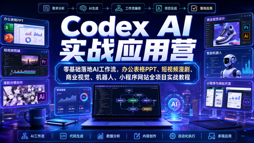 Codex AI实战应用营｜零基础落地AI工作流，办公表格PPT、短视频漫剧、商业视觉、机器人、小程序网站全项目实战教程-聚富社