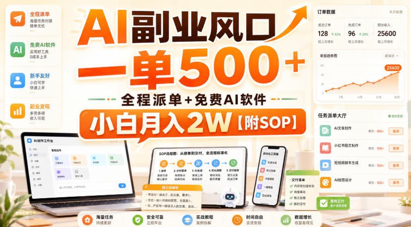 AI副业风口，一单500+，全程派单+免费AI软件，小白月入2W【附SOP】【揭秘】-聚富社