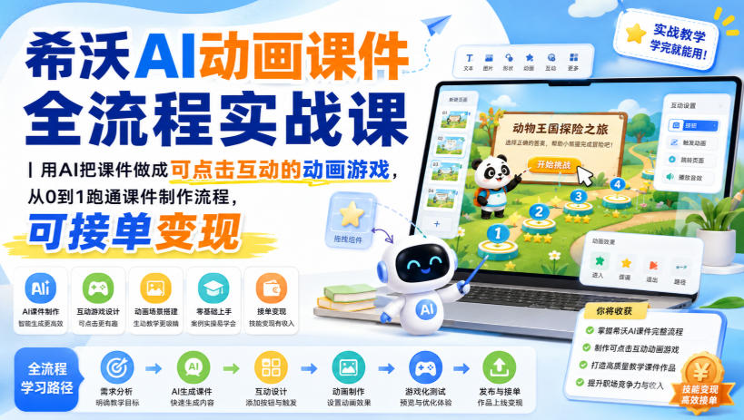 希沃AI动画课件全流程实战课｜用AI把课件做成可点击互动的动画游戏，从0到1跑通课件制作流程，可接单变现-聚富社