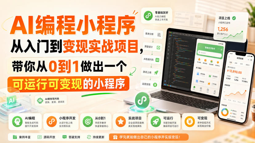 AI编程小程序从入门到变现实战项目，带你从0到1做出一个可运行可变现的小程序-聚富社
