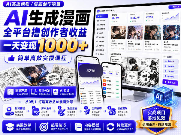 AI生成漫画全平台撸创作者收益内部课程，实操最高单日变现1k+-聚富社