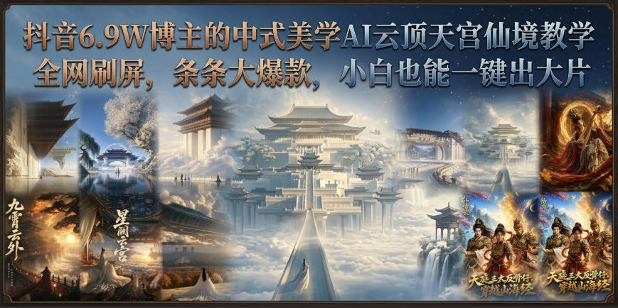 抖音6.9W博主的中式美学AI云顶天宫仙境教学，全网刷屏，条条大爆款，小白也能一键出大片-聚富社