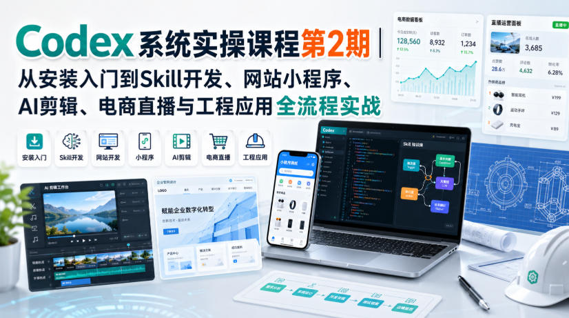 Codex系统实操课程第2期｜从安装入门到Skill开发、网站小程序、AI剪辑、电商直播与工程应用全流程实战-聚富社