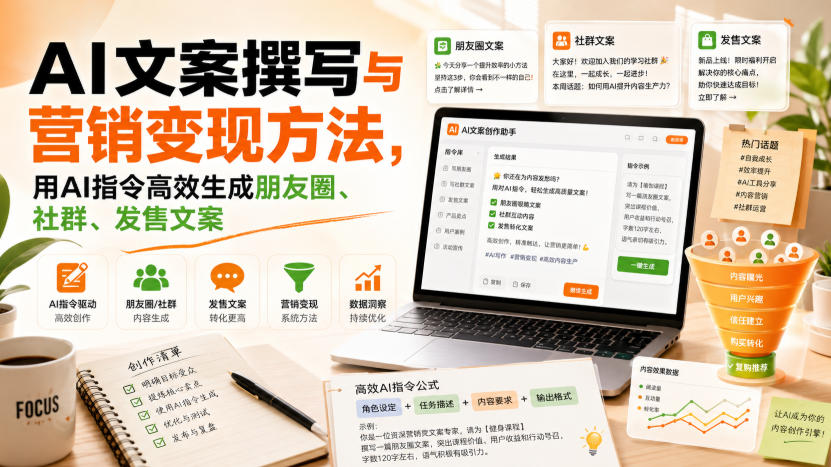 AI文案撰写与营销变现方法，用AI指令高效生成朋友圈、社群、发售文案-聚富社