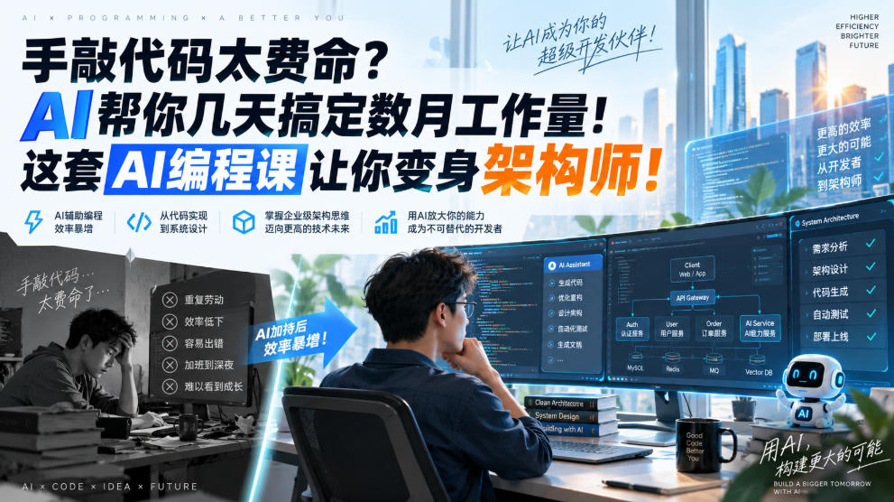 手敲代码太费命？AI帮你几天搞定数月工作量！这套AI编程课让你变身架构师！【原创双语字幕】-聚富社
