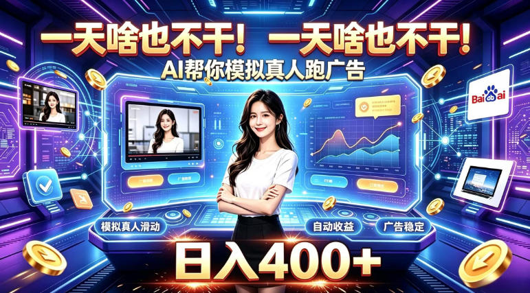 一天啥也不干!AI帮你模拟真人跑广告,稳定日入400+,实现真正被动变现【揭秘】
