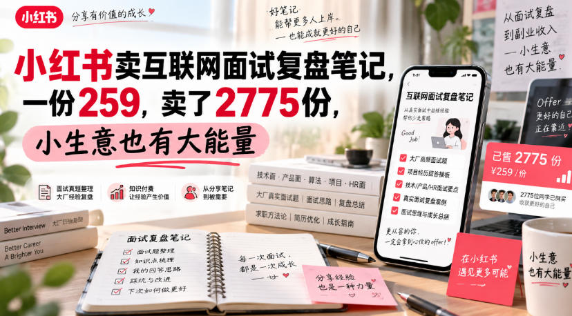 小红书卖互联网面试复盘笔记，一份259，卖了2775份，小生意也有大能量-聚富社