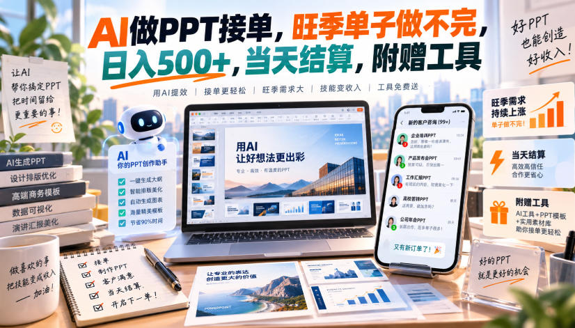 AI做PPT接单，旺季单子做不完，日入500+，当天结算，附赠工具【揭秘】-聚富社