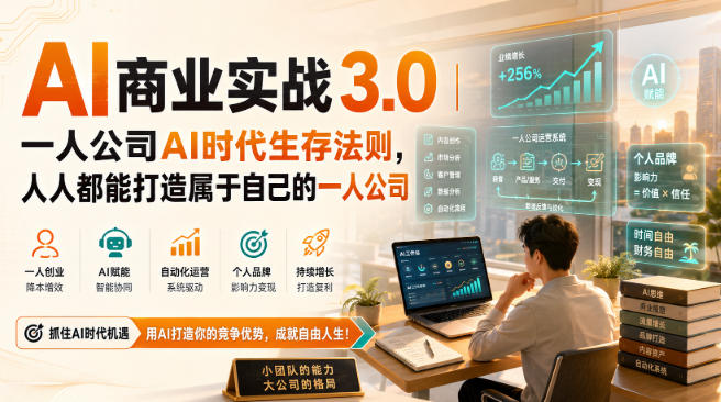 AI商业实战3.0｜一人公司AI时代生存法则，人人都能打造属于自己的一人公司-聚富社