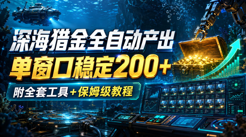 深海猎金全自动产出，单窗口稳定200+，附全套工具+保姆级教程【揭秘】-聚富社