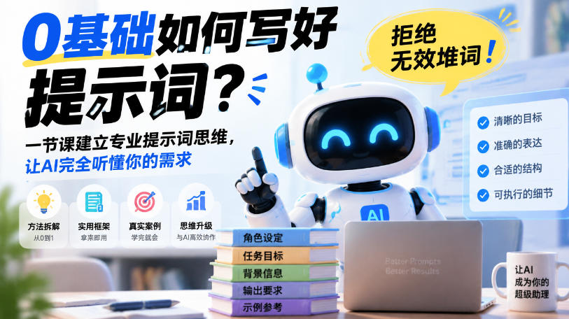 0基础如何写好提示词，拒绝无效堆词！一节课建立专业提示词思维，让AI完全听懂你的需求-聚富社
